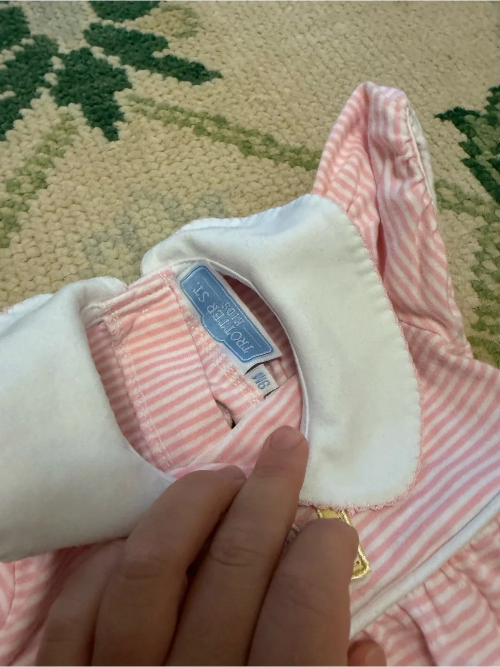 Unbranded Pink Striped Dress & Bloomers Set with White Peter Pan Collar